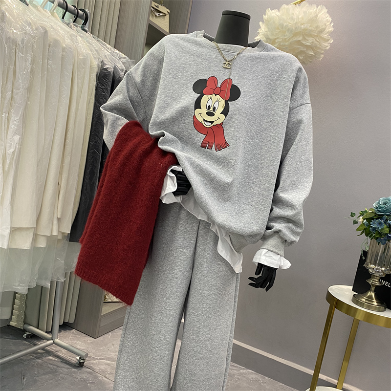 米奇时尚宽松炸街圆领卫衣套装女