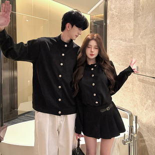 连衣裙简约设计感上衣一裙一衣 高级感黑色收腰长袖 情侣装 2026春季