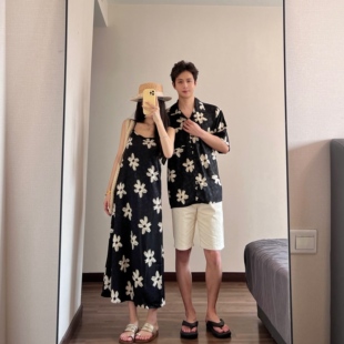 复古气质碎花吊带裙海边度假风沙滩裙一裙一衣 法式 情侣装 2026夏季