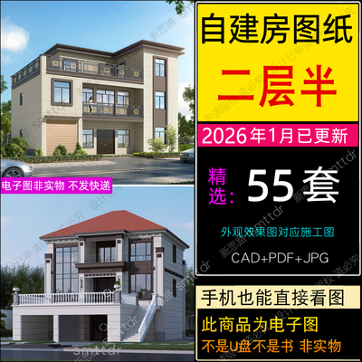 两层半自建房别墅设计图纸施工图