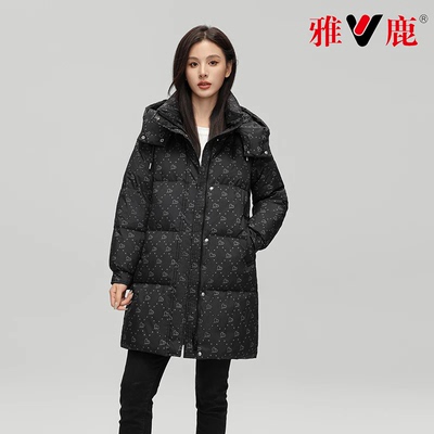 雅鹿正品老花加厚中长款羽绒服潮
