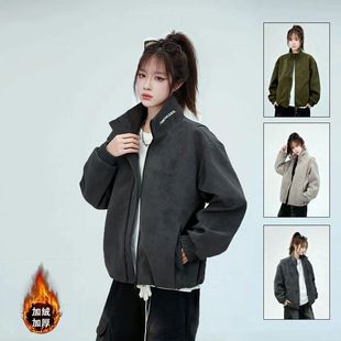 美式 设计感座山雕宽松高级感上衣 立领雾面pu皮夹克加绒外套男女款