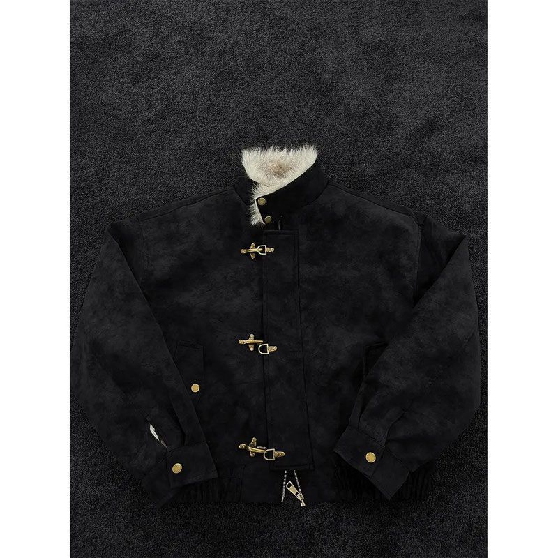 叨叨冬季新品美式重磅设计款座山雕外套男潮牌加厚保暖皮衣夹克