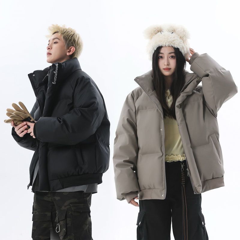 冬季立领加厚韩版棉袄刺绣PU皮棉衣男宽松保暖冬装棉服情侣美式潮