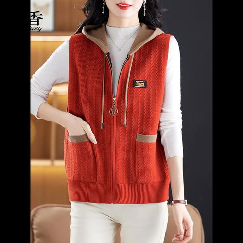 中年妈无袖连帽马甲女春秋