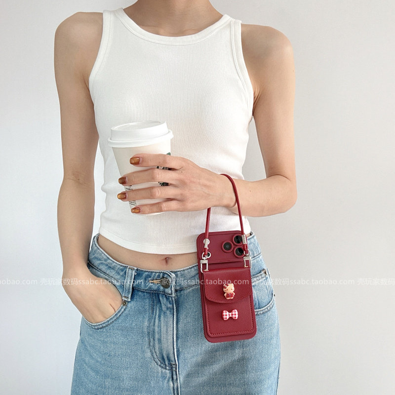 韩系ins风蝴蝶结kt猫立体小公仔零钱卡包适用小米17Promax手机壳turbo5斜挎可背红米note15全包k90挂绳k80软