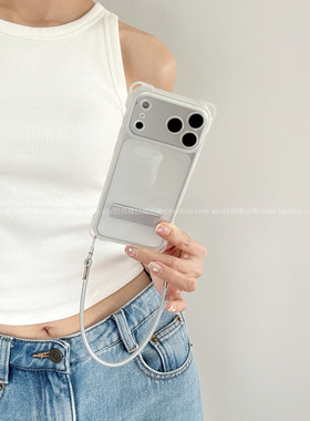 新款四角挂孔简约支架透明硅胶壳适用小米15/17手机壳红米k90promax斜挎背带note15硅胶k80k70全包边turbo4女