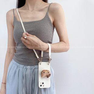 卡通KT猫支架适用iphone15promax斜挎绳16pro苹果13手机壳14新款11镜头全包12手拎绳15plus高级感防摔外壳女