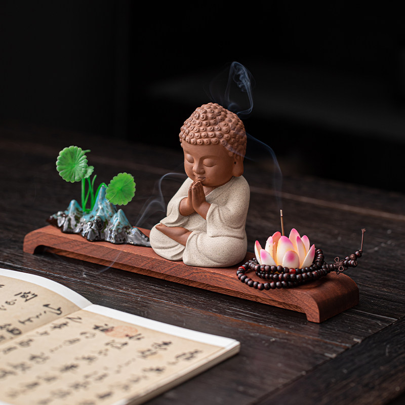 紫砂中式家用装饰品小如来摆件创意陶瓷禅意香薰炉茶桌檀香线香插,家居饰品,桌面摆件,淘宝优惠券,粉丝福利购,淘宝优惠卷