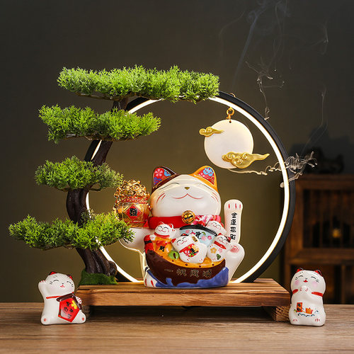 乔迁送礼自动招手招财猫开业创意礼品家居灯圈招财摆件店铺做生意