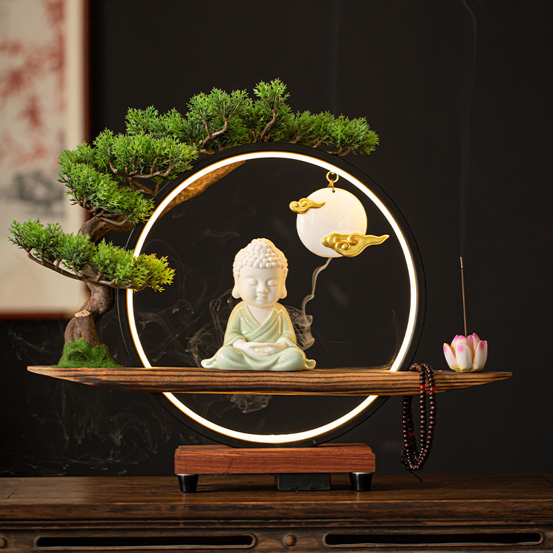 新中式禅意小Q版如来摆件陶瓷家居客厅玄关桌面灯圈软装饰品摆设,家居饰品,桌面摆件,淘宝优惠券,粉丝福利购,淘宝优惠卷
