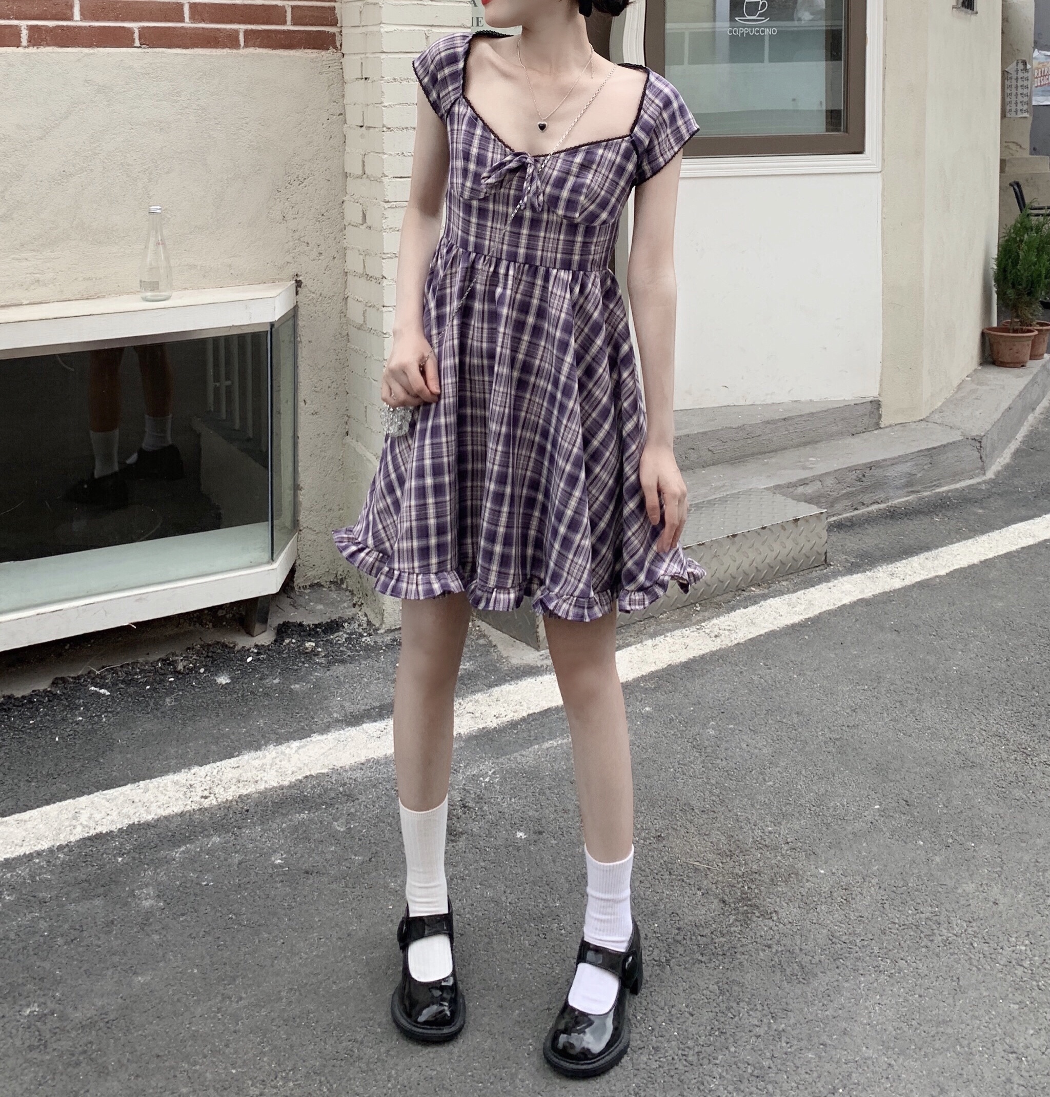 A-line high waist sweet and lovely plaid skirt