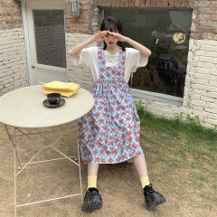 Real price Guima girl's bow print loose strap dress baby dress