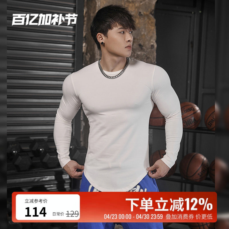 BLUESLFY美式长袖T恤健身衣服男冬季休闲紧身修身弹力运动保暖衣