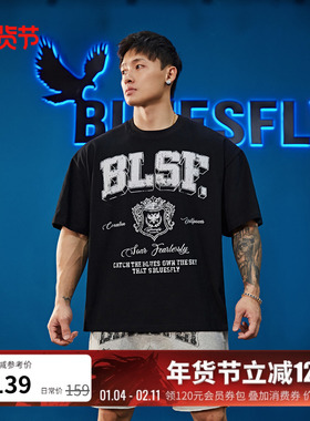 BLUESFLY美式复古男女印花短袖t恤半袖圆领宽松潮牌健身运动训练