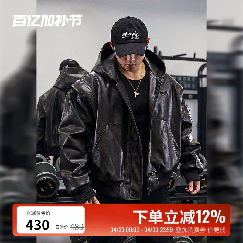 BLUESFLY美式复古皮衣夹克外套男冬季加绒夹棉高级感痞帅机车飞行