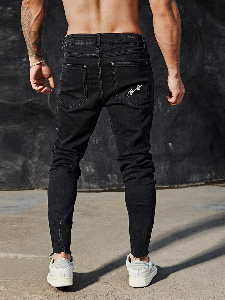 BLUESFLY 남성 피트니스 스포츠 트렌디 브랜드 캐주얼 슬림 고탄성 청바지 구멍이 작고 발이 작은 디스트레스드 트렌디 브랜드