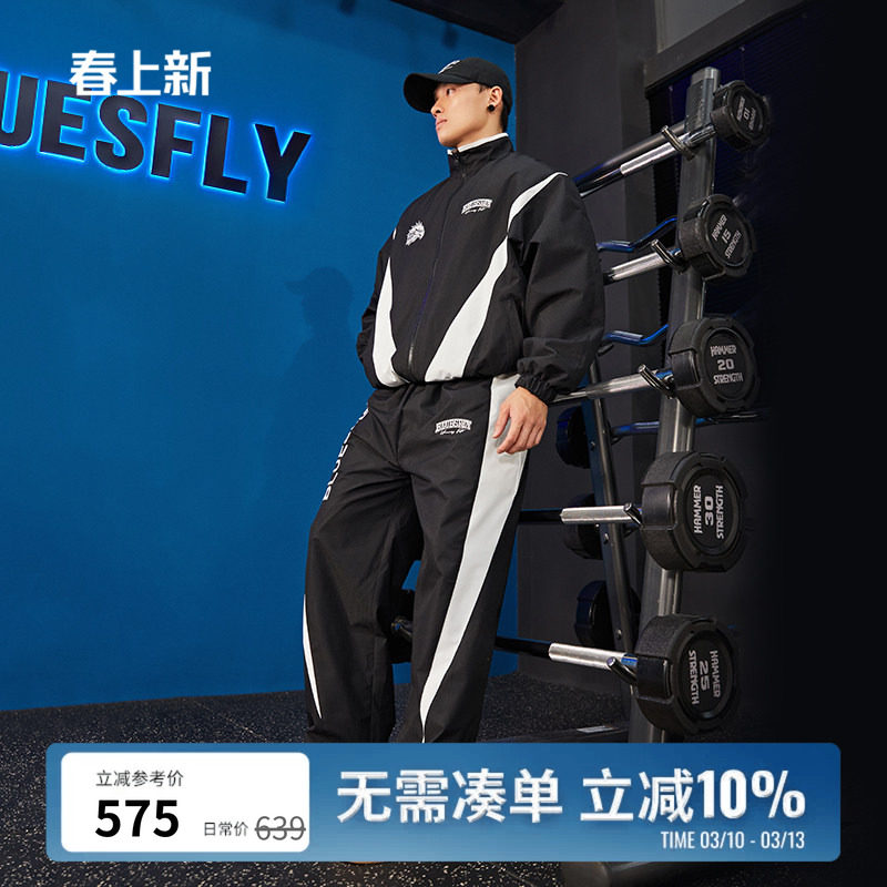 BLUESFLY美式冲锋衣套装男秋冬运动夹克拼接防风户外登山休闲潮牌