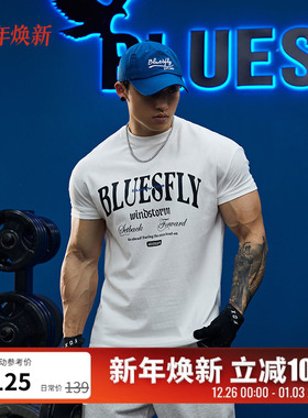 BLUESFLY运动健身短袖棉T恤男印花吸湿透气排汗潮牌休闲训练上衣