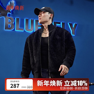 BLUESFLY仿水貂毛加厚保暖boxy高领拉链开衫 毛衣外套男宽松秋冬