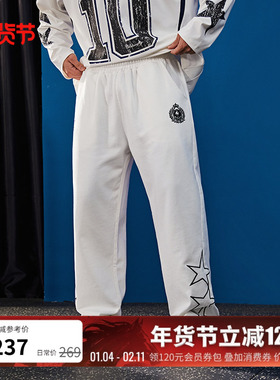 BLUESFLY美式复古印花运动长裤男秋冬宽松直筒休闲跑步潮牌卫裤