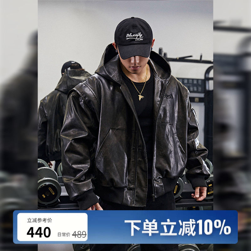 BLUESFLY美式复古皮衣夹克外套男冬季加绒夹棉高级感痞帅机车飞行