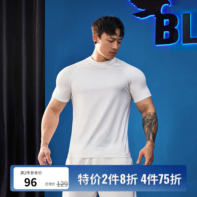 BLUESFLY美式收袖口短袖t恤男健身运动夏季肌肉上衣显大透气高弹