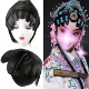 古装 假发京剧青衣花旦古风短直发套女黑色头发丝头套高温丝大包头