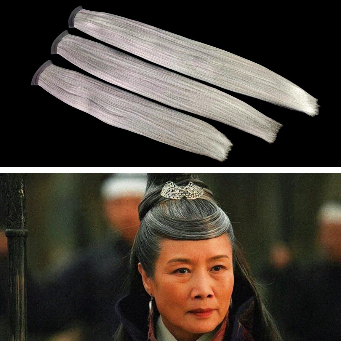 花白色假发片古风老年造型一片式高温丝长直发马尾顺直玉米须发排