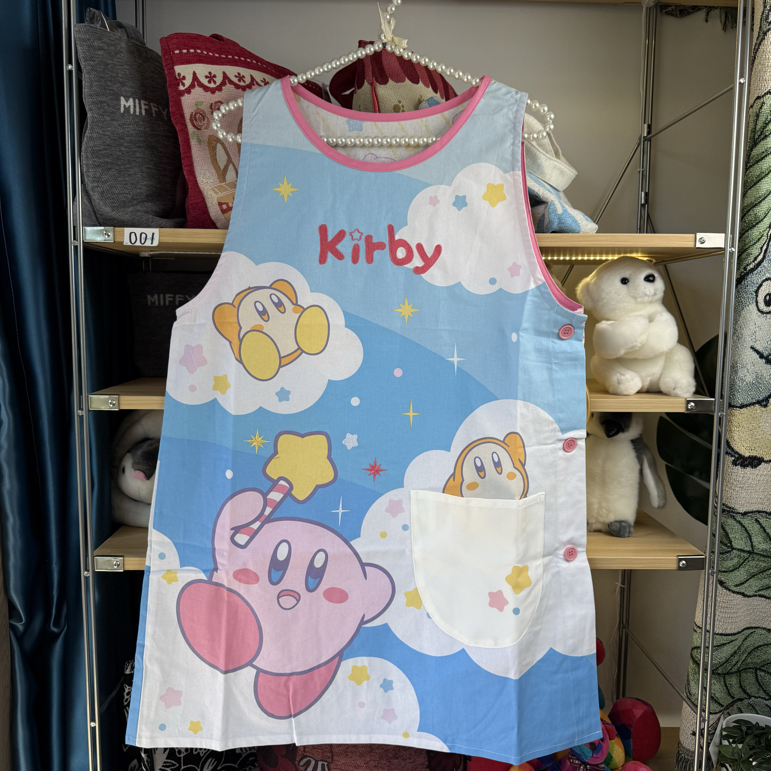 日本原单卡通贴布刺绣装饰背心式围裙工作服罩衣成人咖啡衣