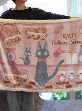 出口日本外贸魔女宅急便黑猫暖和轻柔羊羔绒毛毯午睡毯 婴儿毯