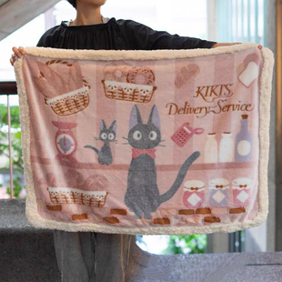 出口日本外贸魔女宅急便黑猫暖和轻柔羊羔绒毛毯午睡毯 婴儿毯