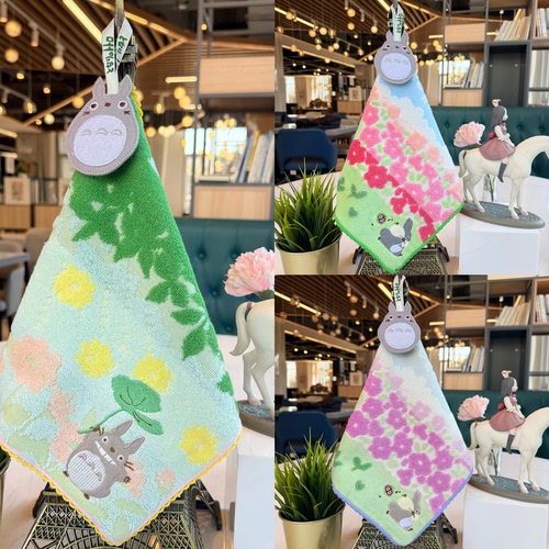 出口日单纯棉龙猫卡通动漫周边小方巾可挂式擦手巾手帕儿童擦手巾