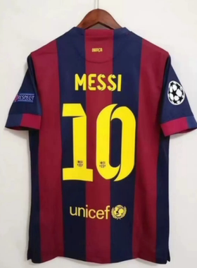 14 15 Retro Barcelona MESSI SUAREZ NEYMAR JR Soccer Jersey