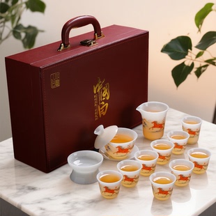 冰种璞玉瓷马上有钱盖碗茶具套装茶杯茶具礼盒装茶道功夫茶具套装