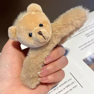 毛绒抓夹小熊后脑勺秋冬毛毛抓夹韩国发抓法式气质鲨鱼夹发卡