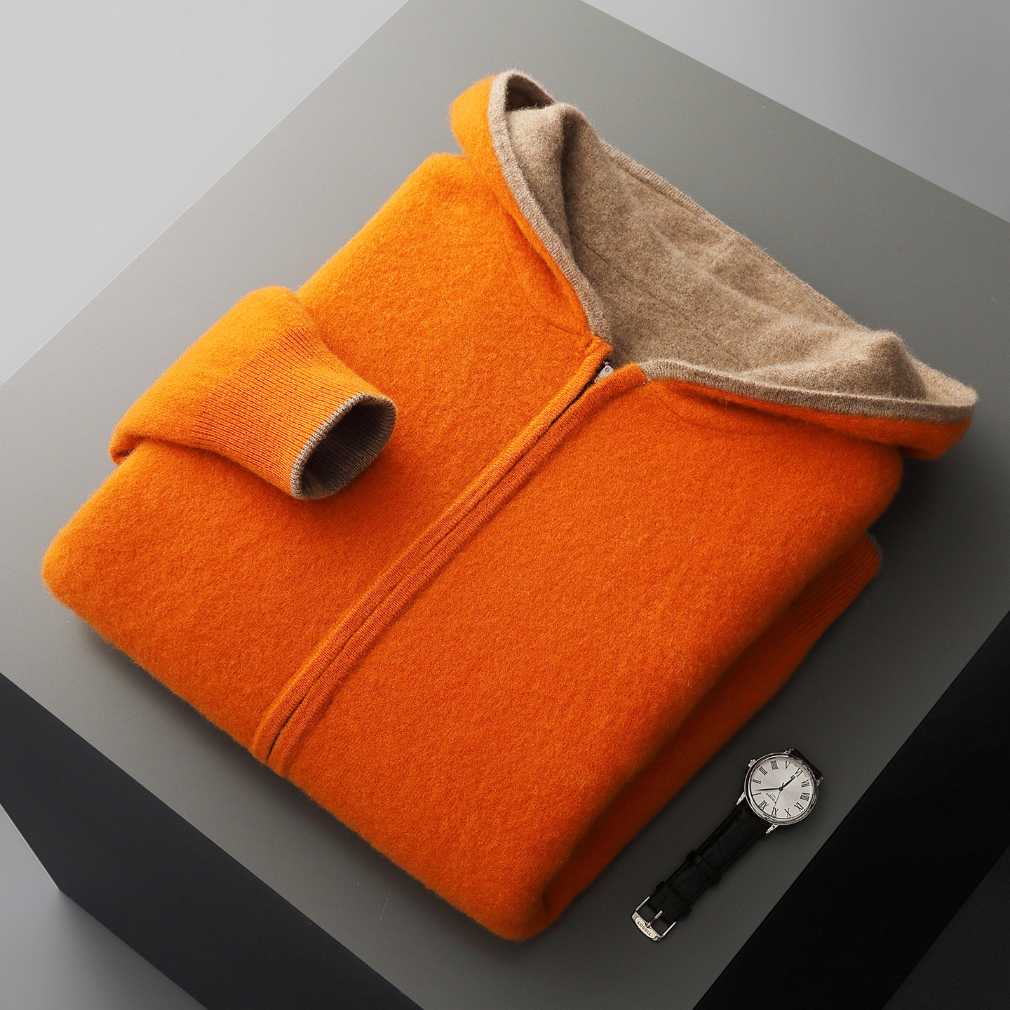 青少年羊绒衫男连帽高中学生双面开衫外套青年羊毛衫带帽加厚毛衣