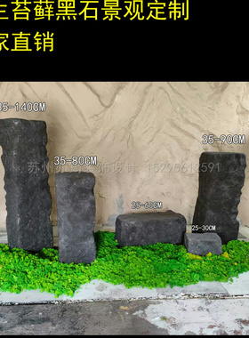 室内展馆展厅永生苔藓景观软装陈列黑色石柱落地摆件道具定制