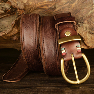 加厚5.5毫米男士 带 嘻哈风腰带纯铜针扣头男青年皮带植鞣皮压花裤