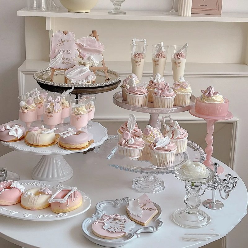 甜品台粉色订婚蛋糕装饰婚礼插件推推乐筒慕斯杯贴纸杯子摆件中式