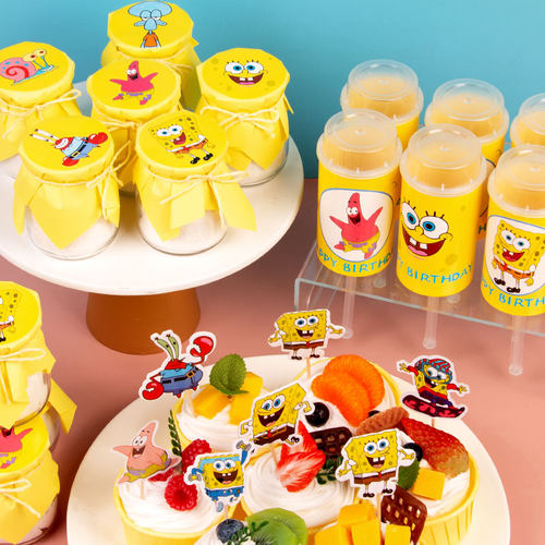 海绵宝甜品台装饰黄色推乐