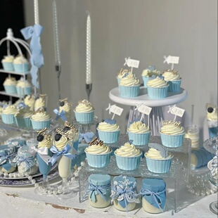 蓝色订婚婚礼甜品台蛋糕装饰布丁杯封口纸IDO插件结婚推推乐贴纸