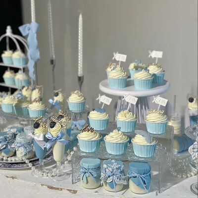 蓝色订婚婚礼甜品台蛋糕装饰布丁杯封口纸IDO插件结婚推推乐贴纸