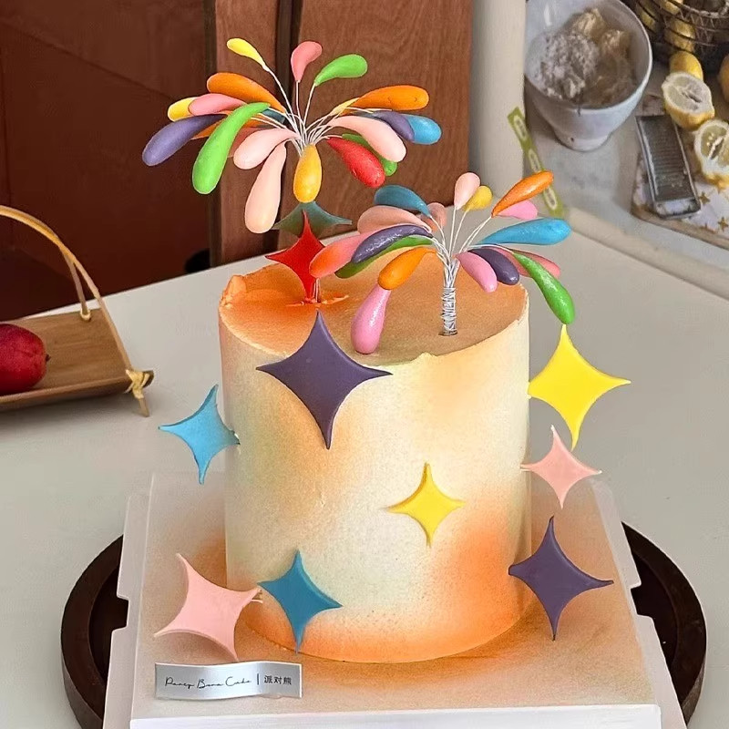 2026新年跨年元旦蛋糕装饰DIY软胶礼花春节除夕烘焙装扮插件插牌