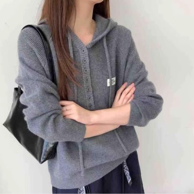 连帽针织卫衣女加厚笑脸毛衣外套