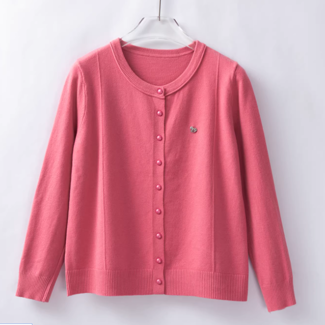 春秋款米白色圆领开衫毛衣女长袖外套宽松韩版针织衫外搭学院风潮