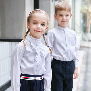 女童洋气白衬衫小学生校服男童长袖衬衣幼儿园园服立领儿童演出服