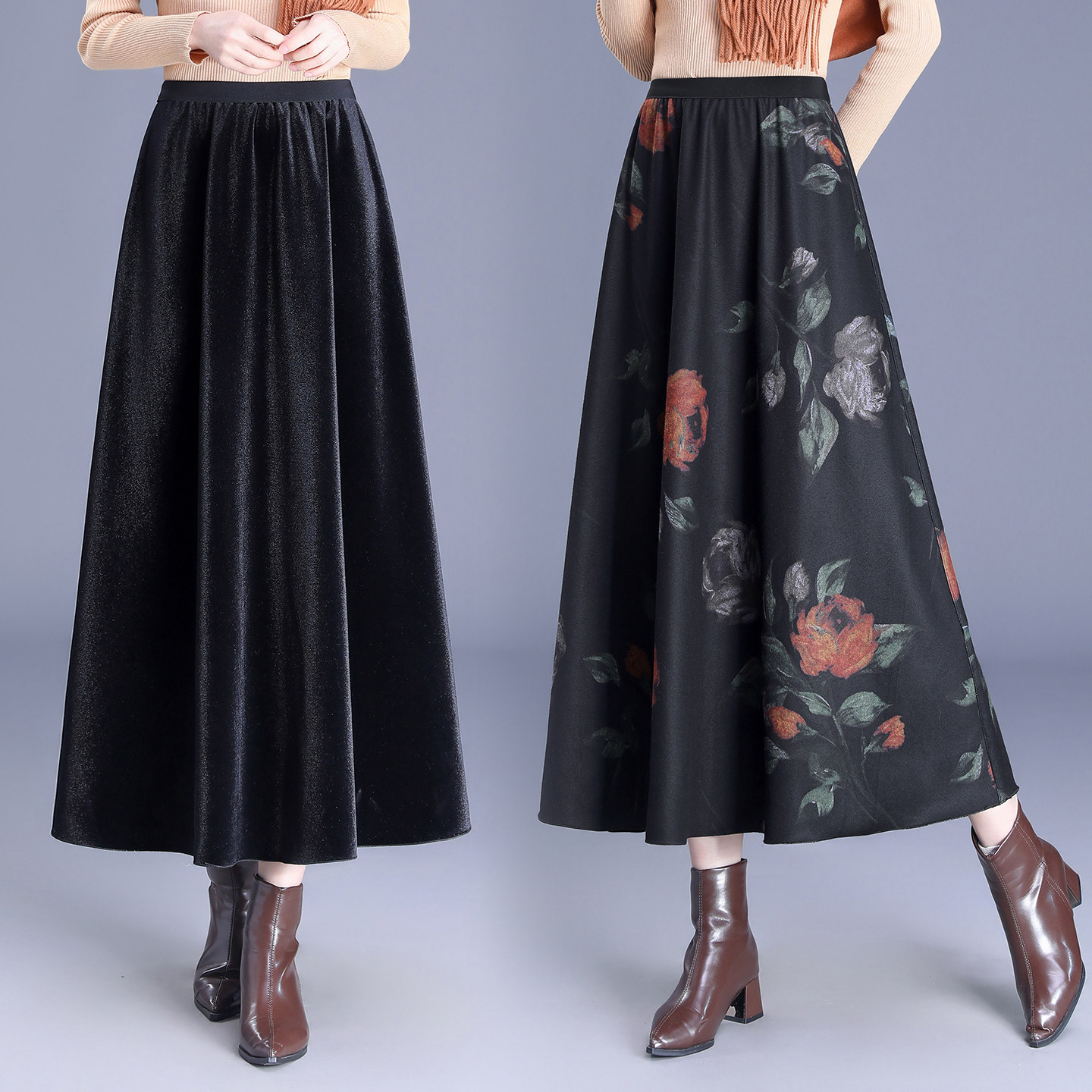 毛呢半身裙女秋冬季中长款2025新款高腰金丝绒芍花两面穿a字裙子,女装/女士精品,半身裙,淘宝优惠券,粉丝福利购,淘宝优惠卷