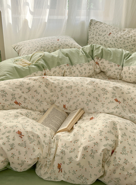 韩系小碎花纯棉单被套绿色小清新少女风13372全棉被罩学生150*200