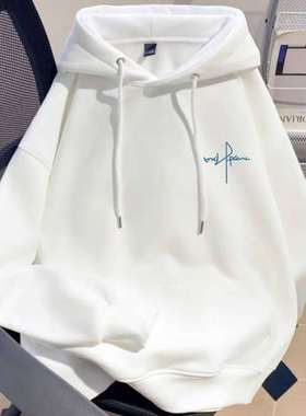 美式潮牌100%纯棉连帽卫衣男秋冬加绒加厚宽松百搭简约字母外套潮